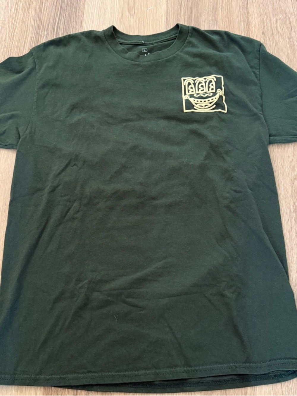 Men's Dark Green Crew Neck T-Shirt with Yellow Graphic